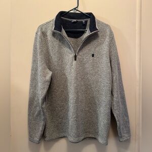 Izod Men's Gray and Navy Zip-Up Sweater Size L